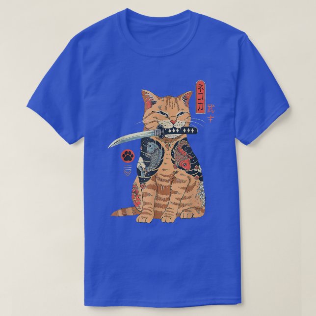 Cat Samurai Japanisch Samurai Ninja Cat Kawaii Tat T-Shirt (Design vorne)