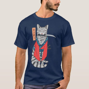 Cat Samurai Katana Schwert und japanisches Kanji T-Shirt