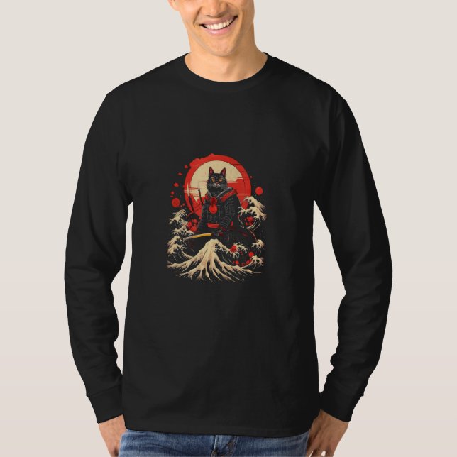 Cat Samurai & The Great Wave  Mesmerizing Japanese T-Shirt (Vorderseite)