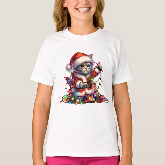 Cat Santa Christmas Kids T - Shirt (Vorderseite)