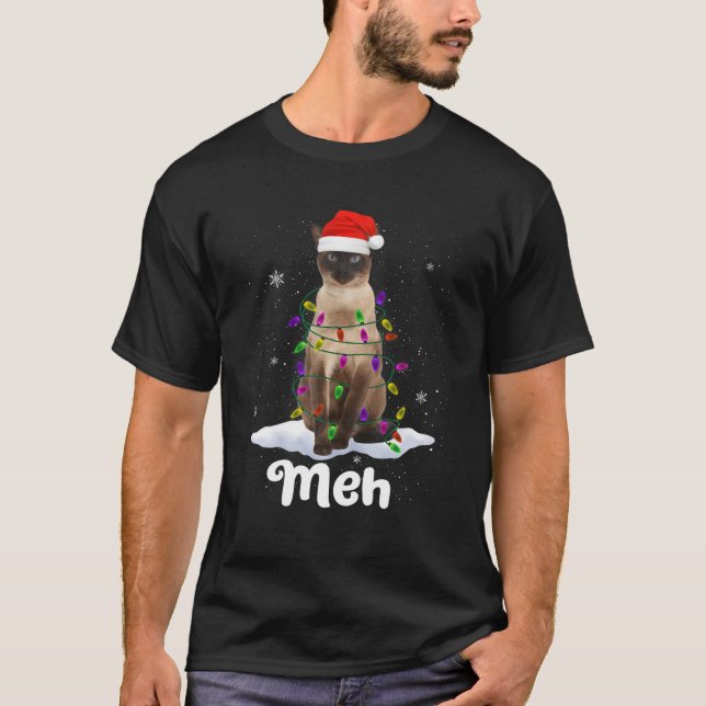 Cat Santa Christmas Lights Catmas Pajamas Familie  T-Shirt (Vorderseite)
