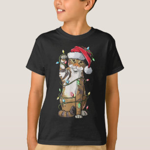 Cat Santa Claus Hat Christmas Lights Funny Cat Xma T-Shirt