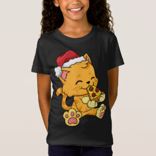 Cat Santa Claus Hat essen Pizza Funny Christmas X T-Shirt