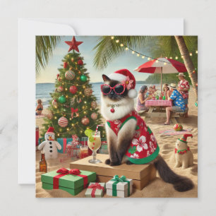 Cat Santa Dress für Weihnachten im Juli am Strand