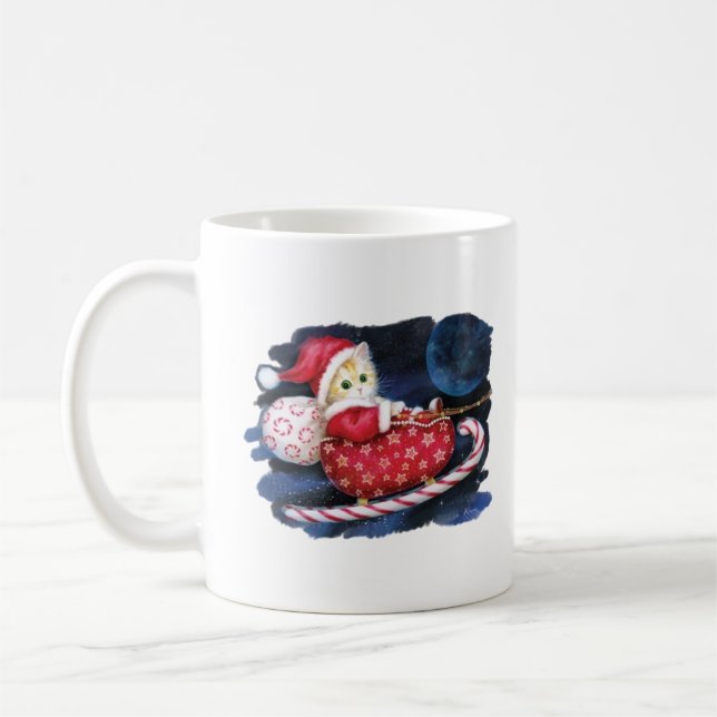 Cat Santa in Santa Sleigh Geschenke liefern Kaffeetasse (Links)