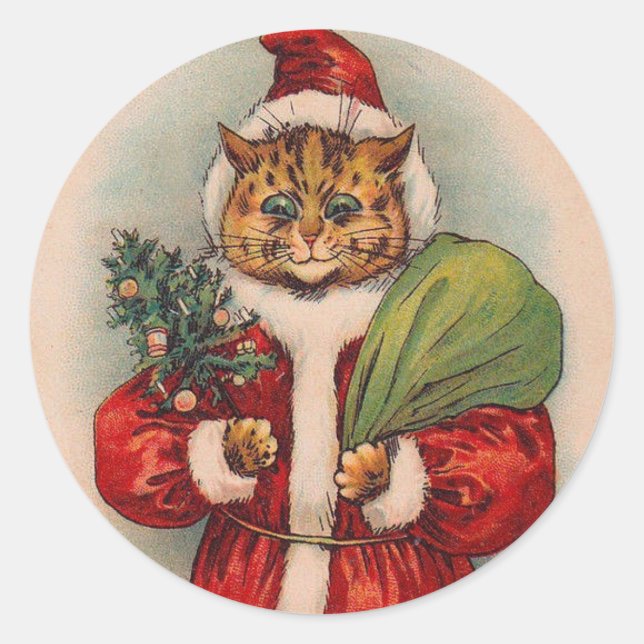 Cat Santa von Louis Wain Runder Aufkleber (Vorderseite)