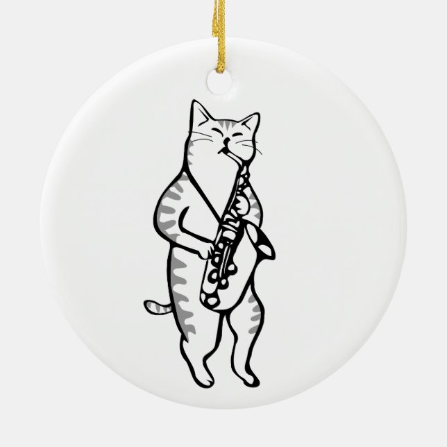 Cat Saxophone Player Musician Jazz Rock Funny Nied Keramik Ornament (Hinten)