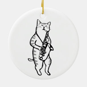 Cat Saxophone Player Musiker Jazz Rock Funny Niedl Keramik Ornament