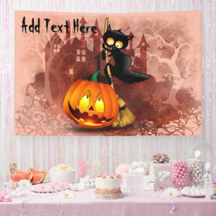 Cat Scared by Pumpkin Fun Halloween Charakter Banner