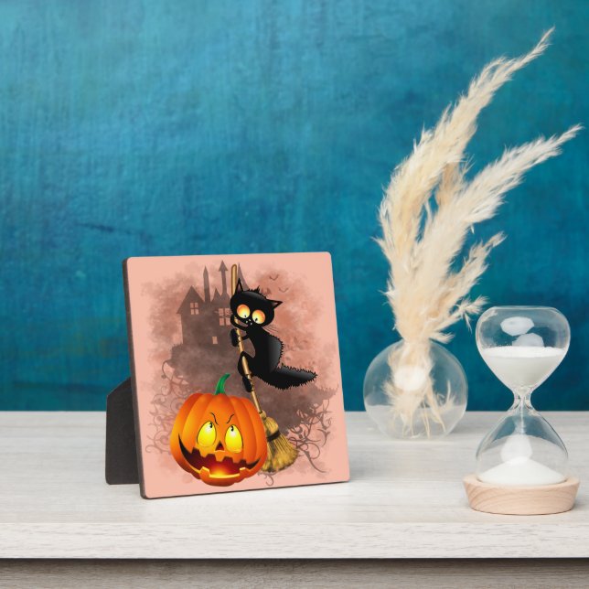 Cat Scared by Pumpkin Fun Halloween Charakter Fotoplatte (InSitu)