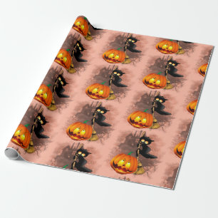 Cat Scared by Pumpkin Fun Halloween Charakter Geschenkpapier