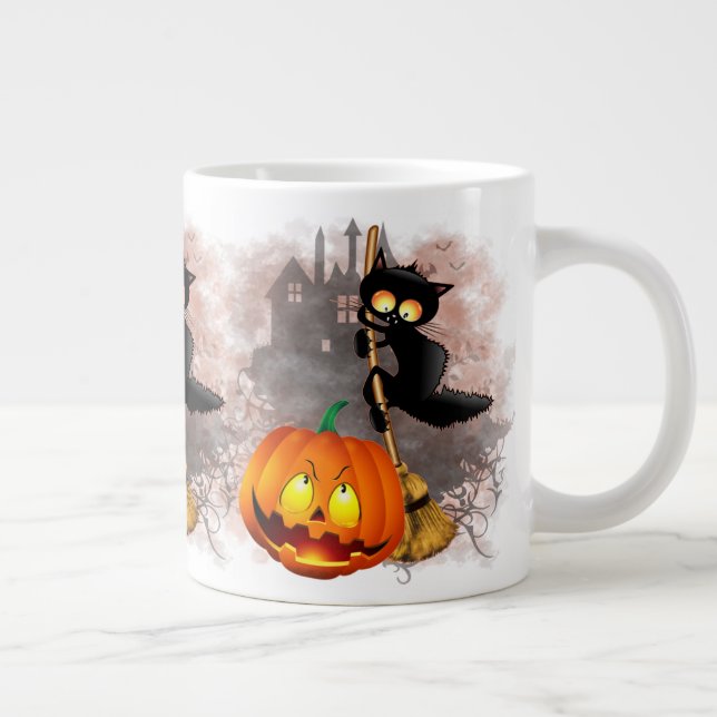 Cat Scared by Pumpkin Fun Halloween Charakter Jumbo-Tasse (Rechts)