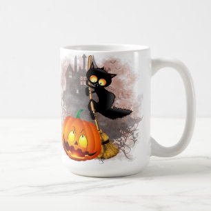 Cat Scared by Pumpkin Fun Halloween Charakter Kaffeetasse