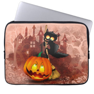 Cat Scared by Pumpkin Fun Halloween Charakter Laptopschutzhülle