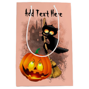 Cat Scared by Pumpkin Fun Halloween Charakter Mittlere Geschenktüte