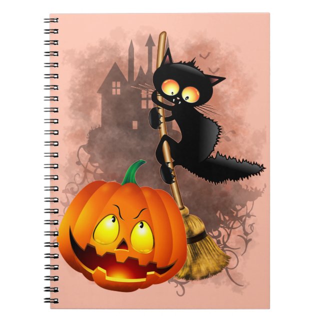Cat Scared by Pumpkin Fun Halloween Charakter Notizblock (Vorderseite)