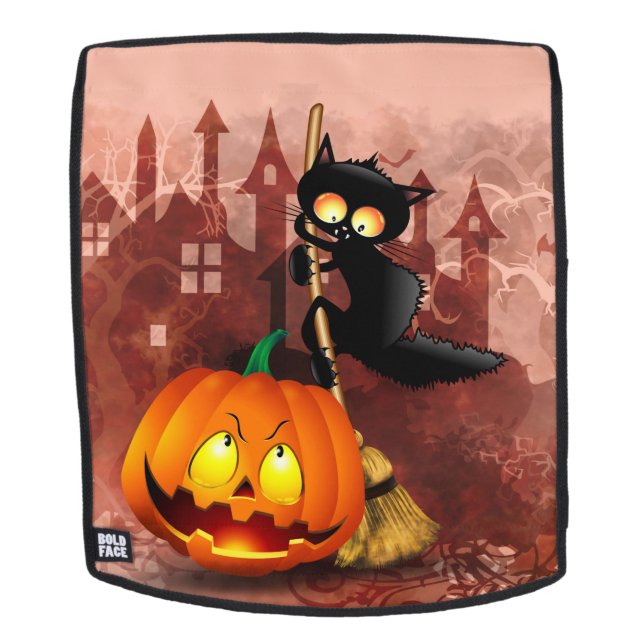Cat Scared by Pumpkin Fun Halloween Charakter Rucksack (Abnehmbare Front)