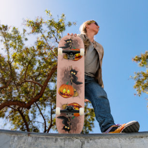 Cat Scared by Pumpkin Fun Halloween Charakter Skateboard