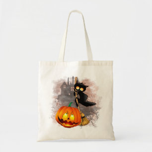Cat Scared by Pumpkin Fun Halloween Charakter Tragetasche