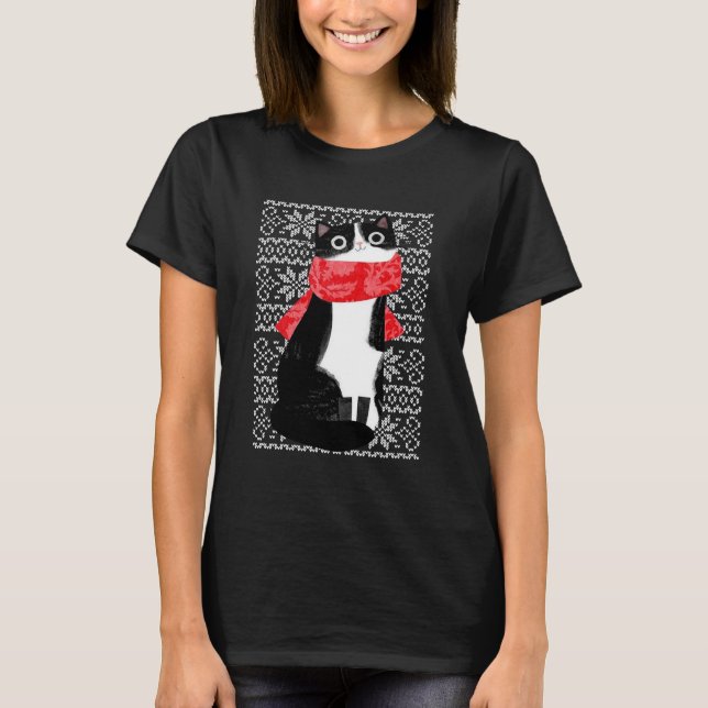 Cat Scarf Winter Cat Lover T-Shirt (Vorderseite)