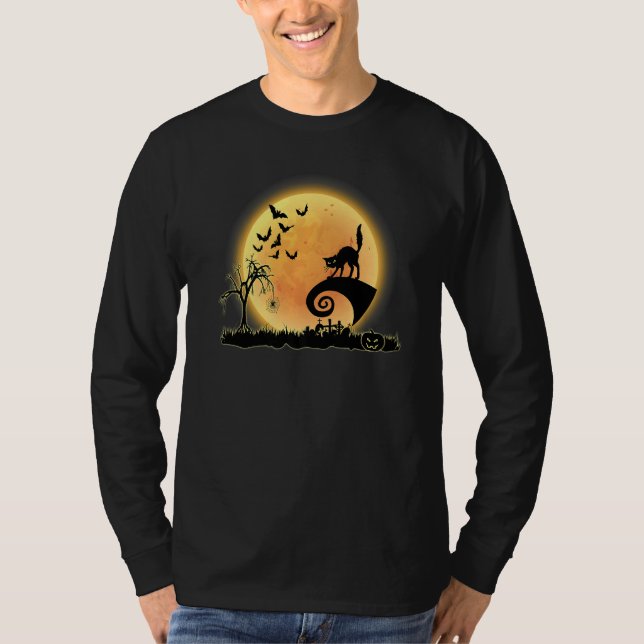 Cat Scary And Moon  Kitty Halloween Costume T-Shirt (Vorderseite)