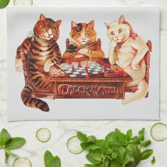 Cat Schach Checkmate Louis Wain Geschirrtuch (Gefaltet)