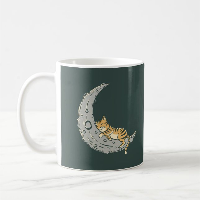 Cat schläft zum Mond Kaffeetasse (Links)