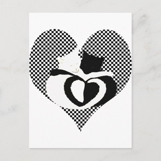 CAT-Schwanz - Liebe Schwarz-weiß Postkarte (Vorderseite)