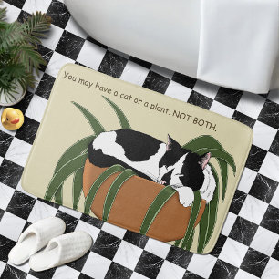 Cat Schwarz-weiß Pflanze Funny Badematte