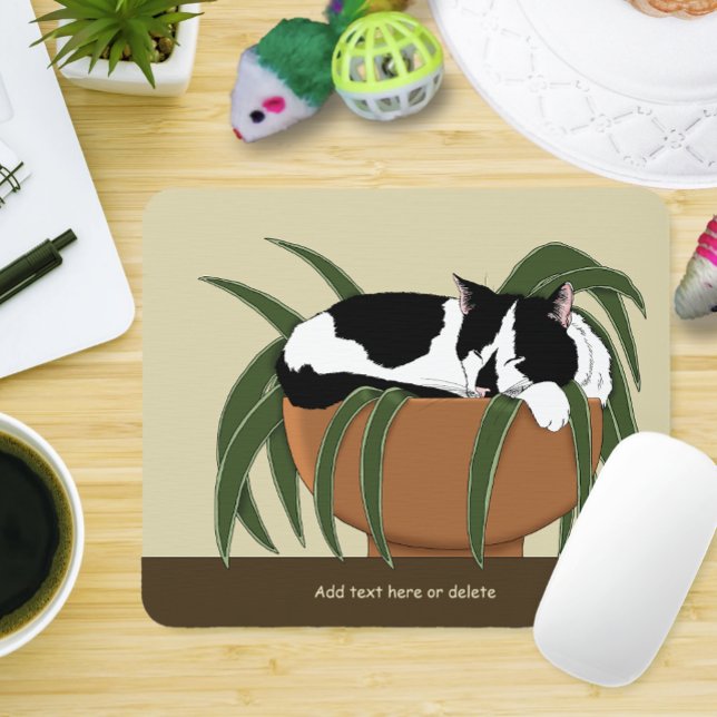 Cat Schwarz-weiß Pflanze Funny Mousepad (Von Creator hochgeladen)