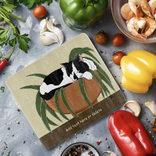 Cat Schwarz-weiß Pflanze Funny Schneidebrett