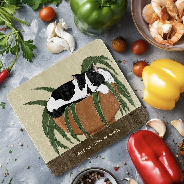 Cat Schwarz-weiß Pflanze Funny Schneidebrett (Von Creator hochgeladen)