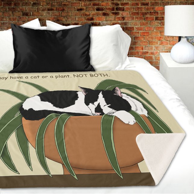Cat Schwarz-weiß Pflanze Funny Sherpadecke (Von Creator hochgeladen)