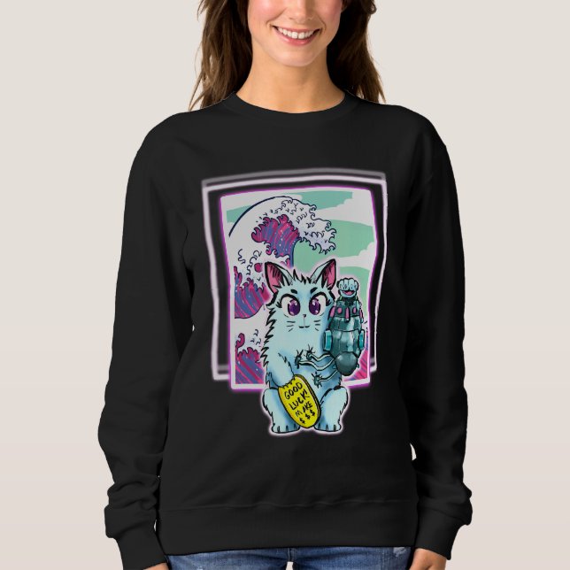 Cat Sci Fi Vapor Wave Design für alle Altersgruppe Sweatshirt (Vorderseite)