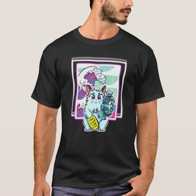 Cat Sci Fi Vapor Wave für alle Altersgruppen T-Shirt (Vorderseite)