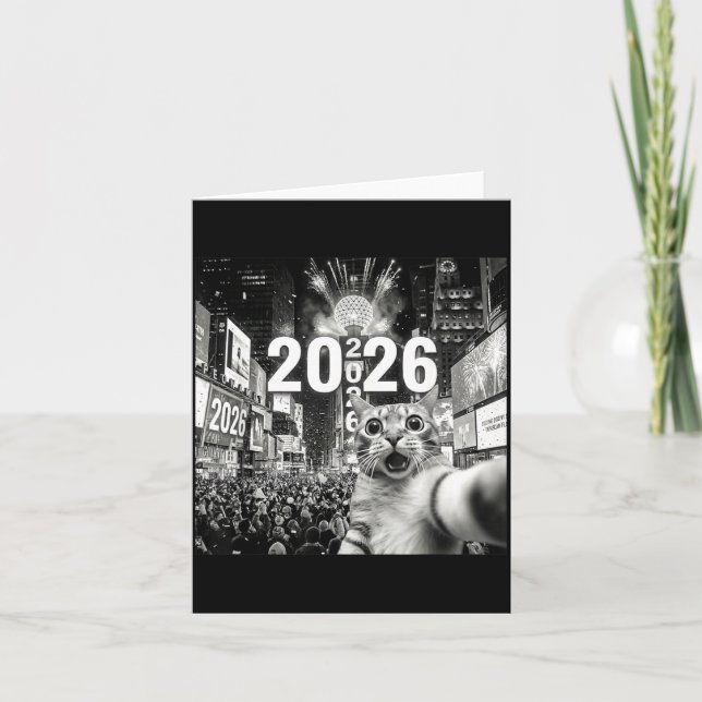 Cat Selfie At New York Happy New Years Eve 2026 Ba Karte (Vorderseite)