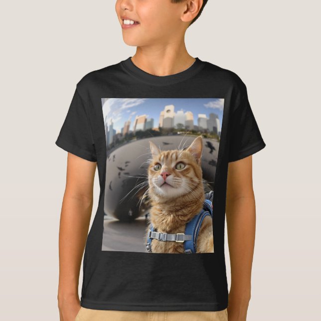 Cat Selfie in Chicago Bean Kids Basic T - Shirt (Vorderseite)