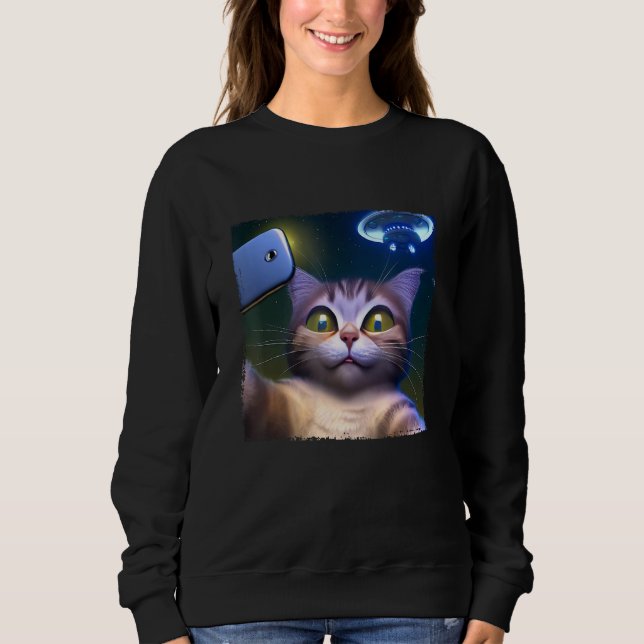 Cat Selfie in Front of UFO Sweatshirt (Vorderseite)