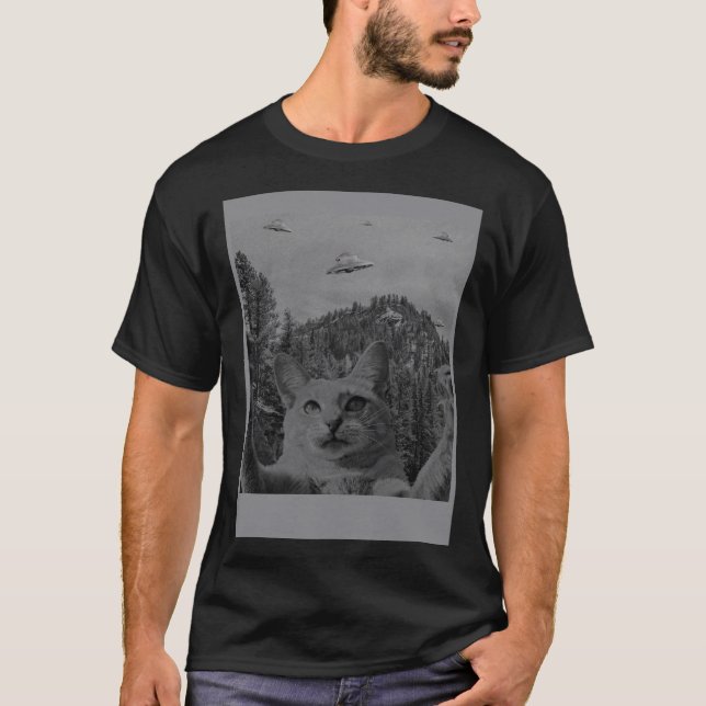 Cat Selfie Meme UFO Sighting Alien Verschwörung Sc T-Shirt (Vorderseite)