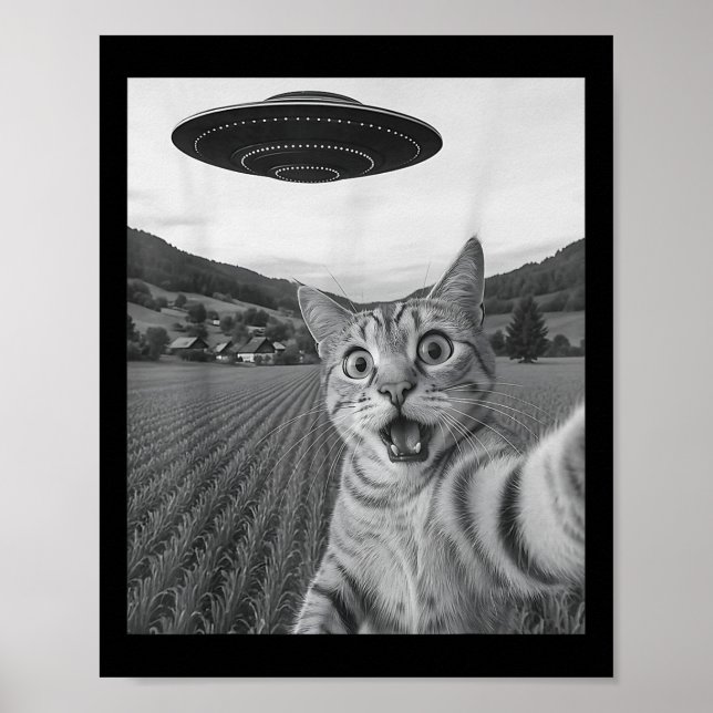Cat Selfie mit Alien Ufo Funny Cat Funny Alien Poster (Vorne)