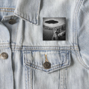 Cat Selfie mit Alien UFO Funny Cat Geschenke Button