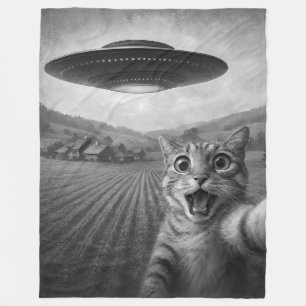 Cat Selfie mit Alien UFO Funny Cat Geschenke Fleecedecke