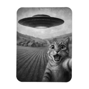 Cat Selfie mit Alien UFO Funny Cat Geschenke Magnet