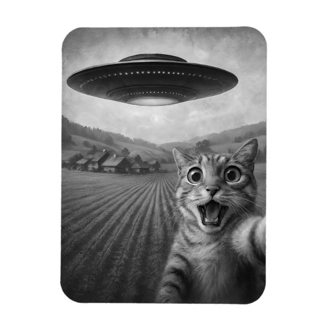 Cat Selfie mit Alien UFO Funny Cat Geschenke Magnet (Vertikal)