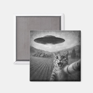 Cat Selfie mit Alien UFO Funny Cat Geschenke Magnet