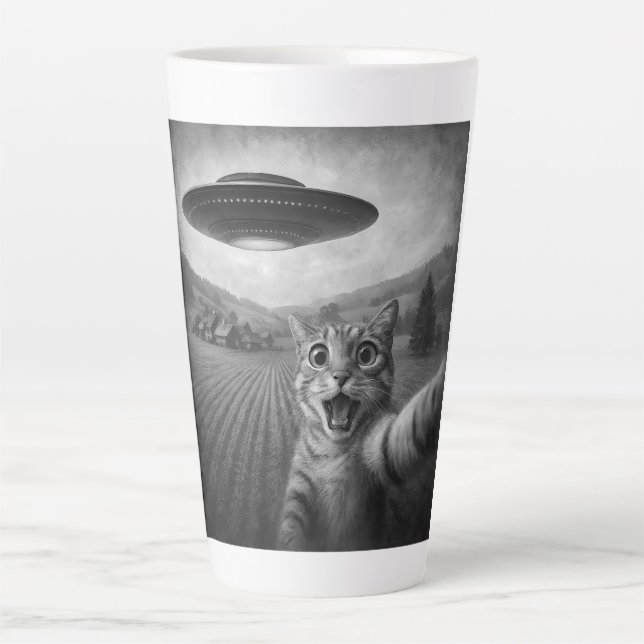 Cat Selfie mit Alien UFO Funny Cat Geschenke Milchtasse (Vorderseite)