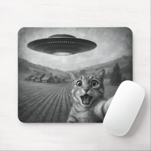Cat Selfie mit Alien UFO Funny Cat Geschenke Mousepad