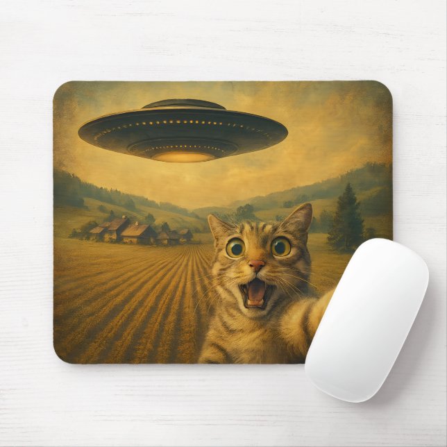 Cat Selfie mit Alien UFO Funny Cat Geschenke Mousepad (Mit Mouse)