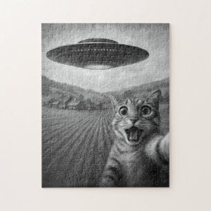 Cat Selfie mit Alien UFO Funny Cat Geschenke Puzzle