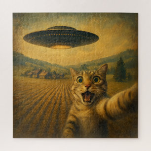 Cat Selfie mit Alien UFO Funny Cat Geschenke Puzzle